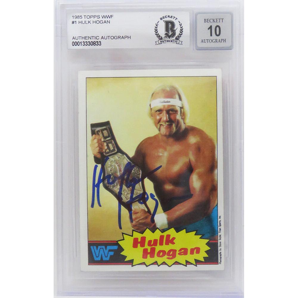 Schwartz Sports Hulk Hogan Signed WWF 1985 Topps Wrestling Rookie Card #1 (Beckett Encapsulated/ Auto Grade 10)HOGCAR500