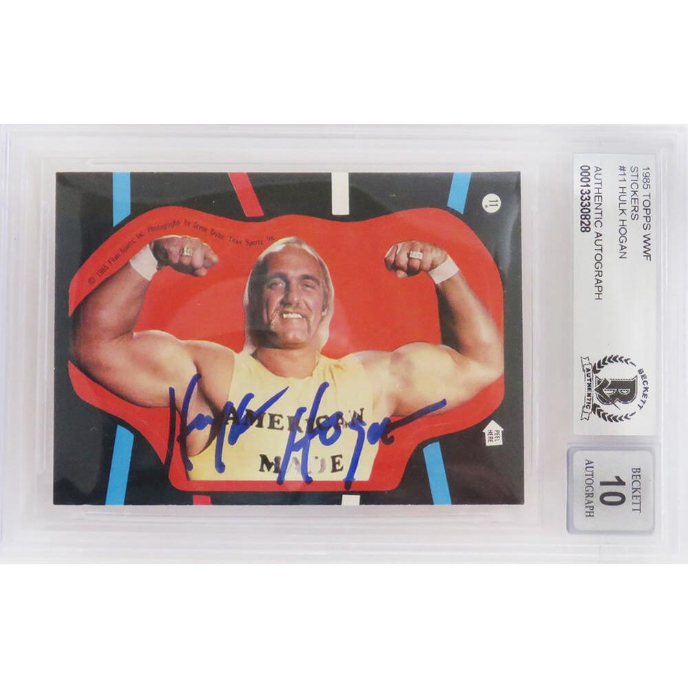 Schwartz Sports Hulk Hogan Signed WWF 1985 Topps Wrestling Sticker Card #11 (Beckett Encapsulated/ Auto Grade 10)HOGCAR501