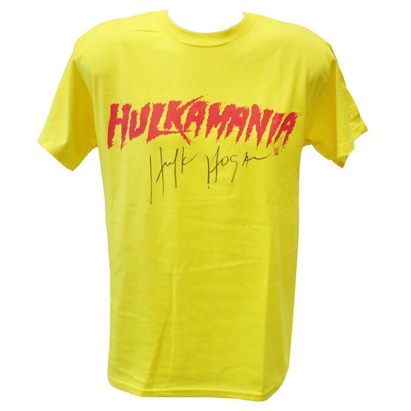 Schwartz Sports Hulk Hogan Signed Hulkamania Yellow Wrestling T-ShirtHOGJRY502