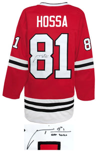 Schwartz Sports Marian Hossa Signed Red Custom Hockey Jersey w/HOF 2020 HOSJRY404