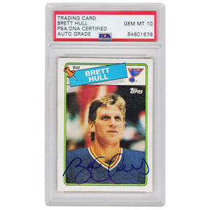 Schwartz Sports Brett Hull Signed St Louis Blues 1988 Topps Hockey Rookie Trading Card #66 - (PSA/DNA - Auto Grade 10)HULCAR480
