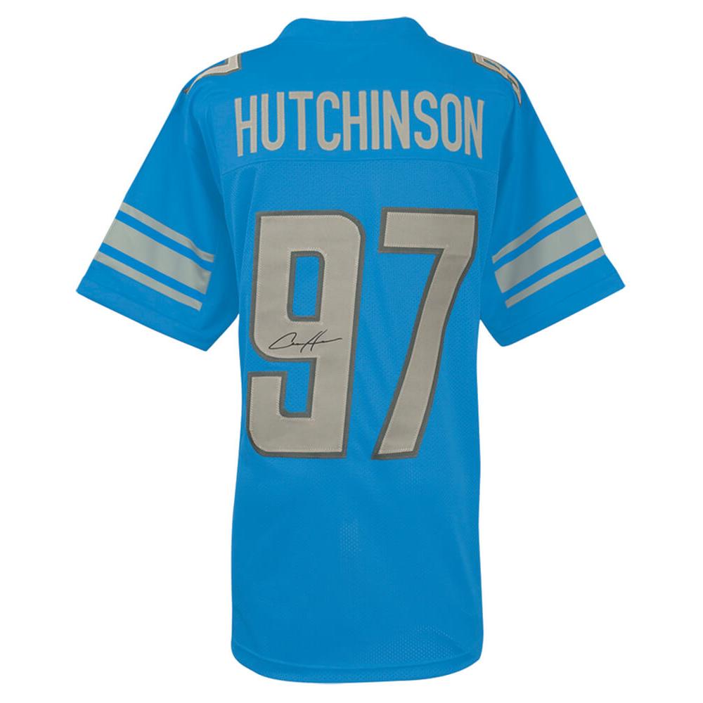 Schwartz Sports Aidan Hutchinson Signed Blue Custom Football JerseyHUTJRY300