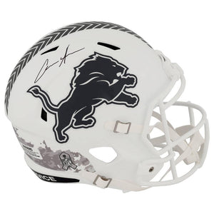 Schwartz Sports Aidan Hutchinson Signed Detroit Lions 2024 SALUTE White Riddell Full Size Speed Replica HelmetHUTREP301