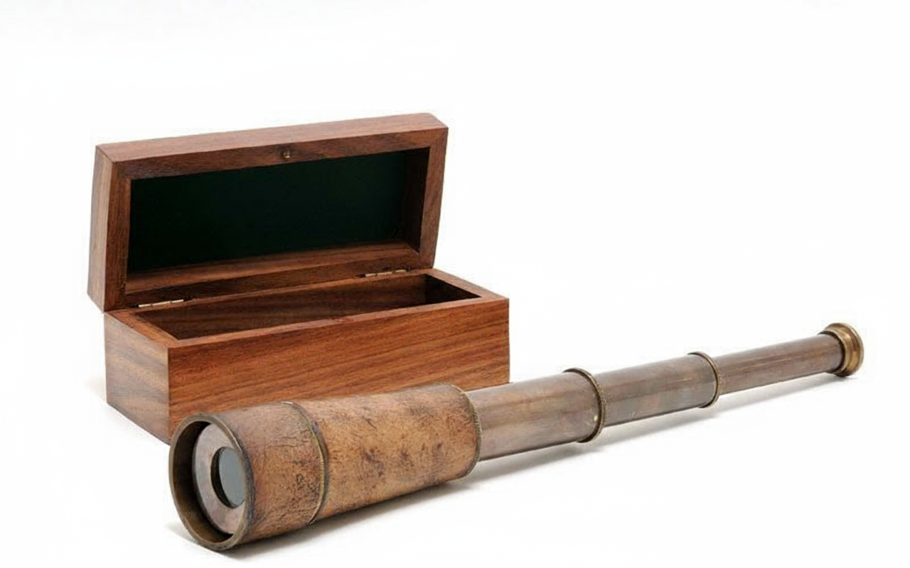Old Modern Handicrafts Handheld Telescope in wood box - Brown Leather ND023