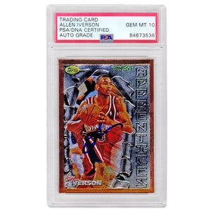 Schwartz Sports Allen Iverson Signed Philadelphia 76ers 1996 Topps Finest Rookie Basketball Card #60 (PSA Encapsulated - Auto Grade 10)IVECAR201