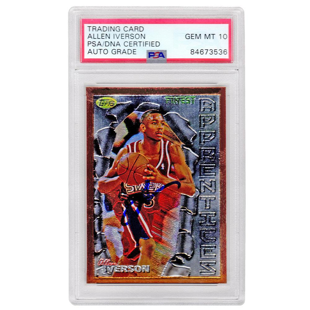 Schwartz Sports Allen Iverson Signed Philadelphia 76ers 1996 Topps Finest Rookie Basketball Card #60 (PSA Encapsulated - Auto Grade 10)IVECAR201