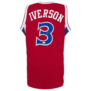 Schwartz Sports Allen Iverson Signed Red With Blue Numbers Custom Basketball Jersey - (JSA)IVEJRY207