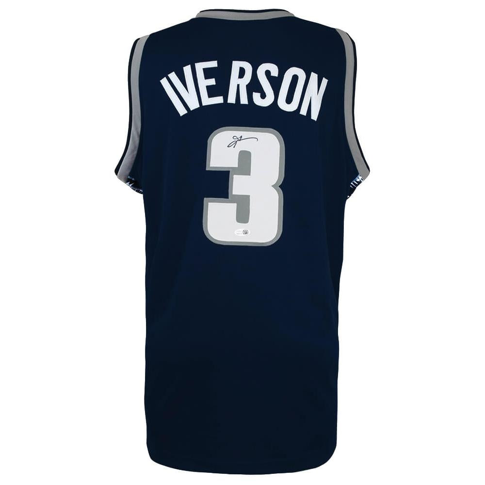 Schwartz Sports Allen Iverson Signed Navy With White Numbers Custom College Basketball Jersey - (JSA)IVEJRY208