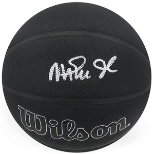 Schwartz Sports Magic Johnson Signed Wilson 75th Anniversary Logo Black NBA Basketball JOHBSK223