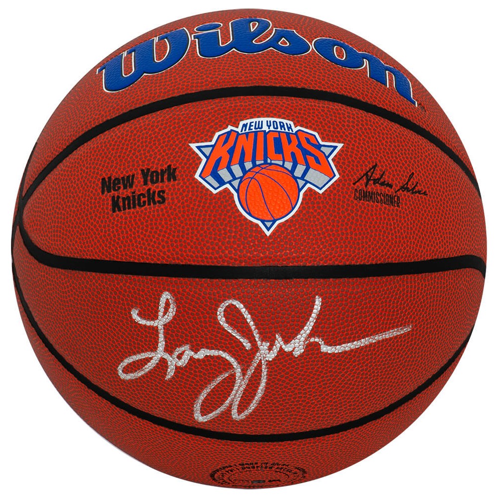 Schwartz Sports Larry Johnson Signed New York Knicks Logo Wilson NBA Basketball JOHBSK242