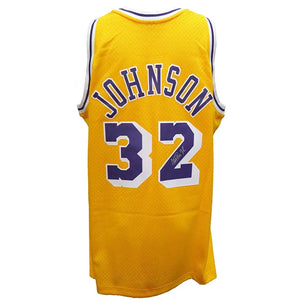 Schwartz Sports Magic Johnson Signed Los Angeles Lakers Gold Mitchell & Ness NBA Swingman Basketball Jersey JOHJRY218