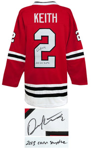 Schwartz Sports Duncan Keith Signed Red Custom Hockey Jersey w/2015 Conn Smythe KEIJRY401