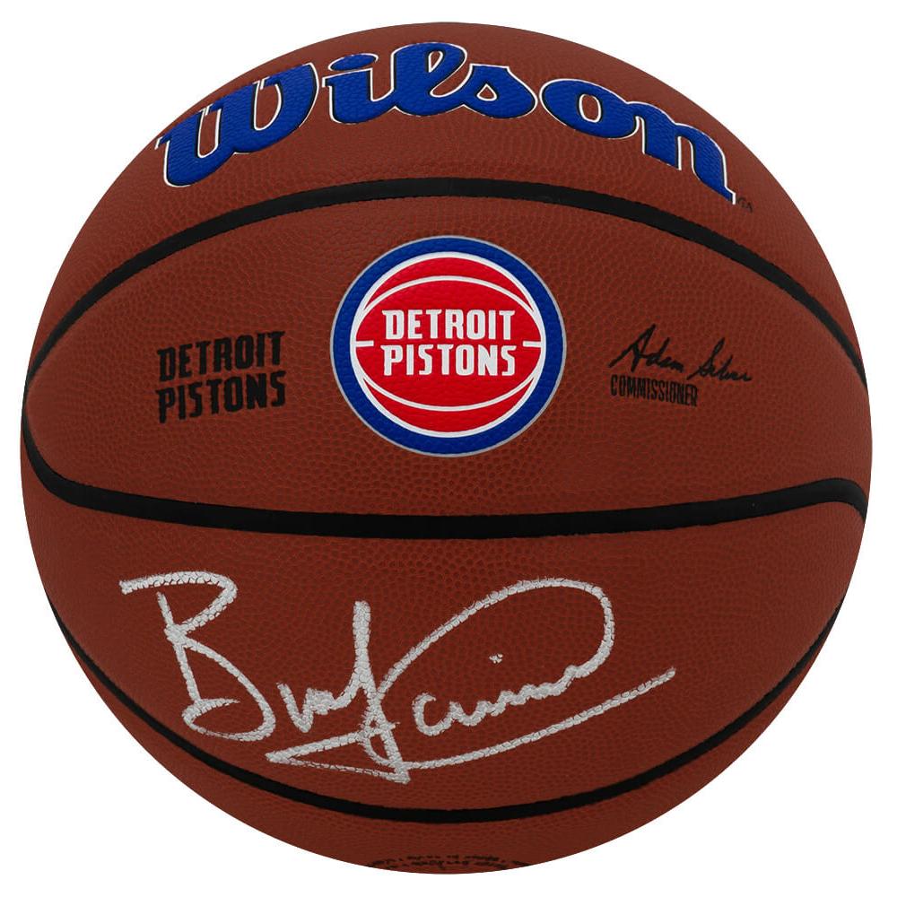 Schwartz Sports Bill Laimbeer Signed Detroit Pistons Logo Wilson Alliance NBA BasketballLAIBSK201