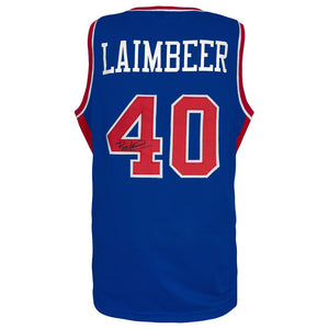 Schwartz Sports Bill Laimbeer Signed Blue Custom Basketball JerseyLAIJRY200