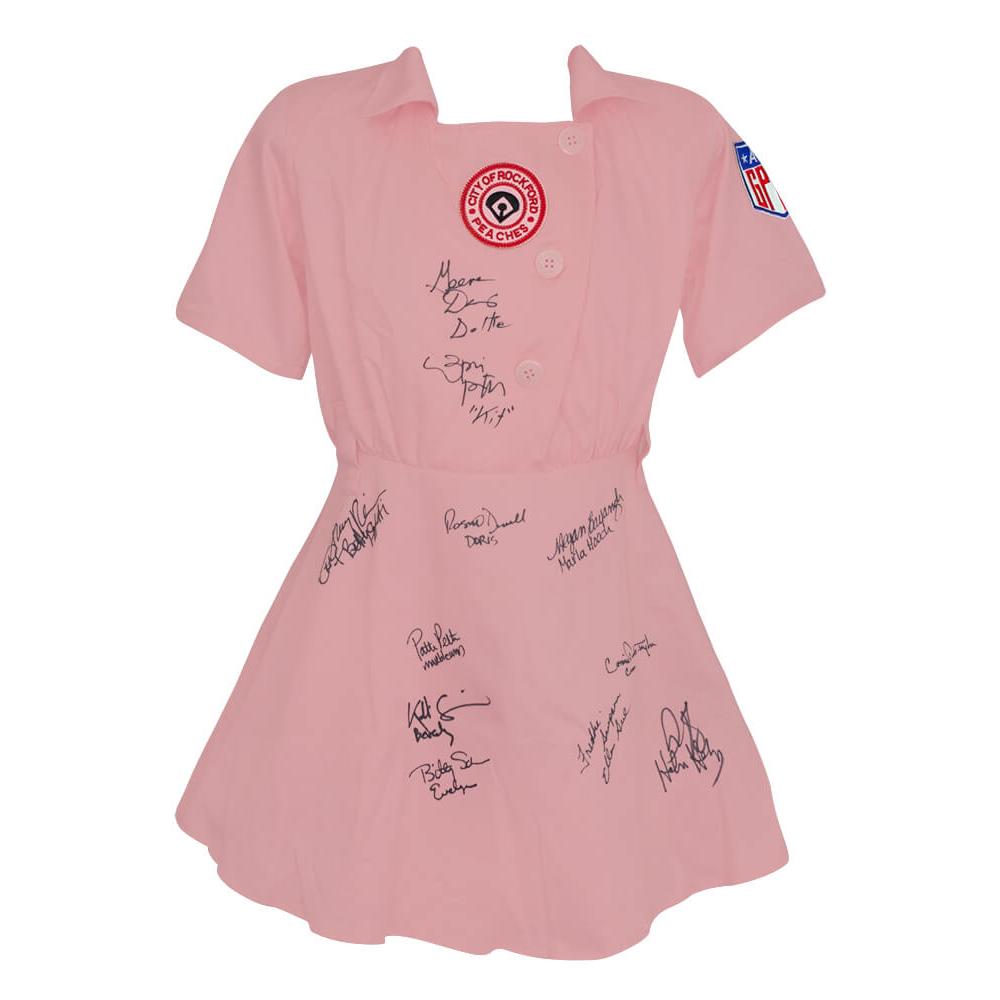 Schwartz Sports A League Of Their Own Cast Signed Rockford Peaches Pink Costume Baseball Jersey (11 Signatures - w/Character Names)LEAJRY501