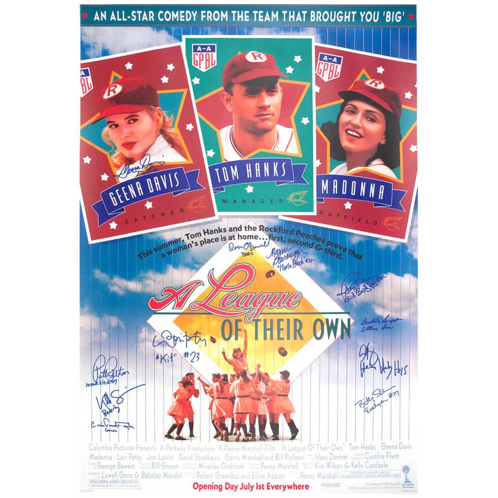 Schwartz Sports A League Of Their Own (Rockford Peaches) Cast Signed 27x40 Full Size Movie Poster (11 Signatures - w/Character Names)LEAPST500
