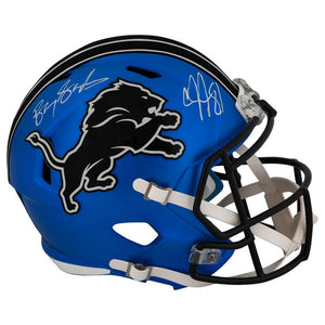 Schwartz Sports Barry Sanders & Calvin Johnson Signed Detroit Lions 2024 Alternate Riddell Full Size Speed Replica HelmetLIOREP301