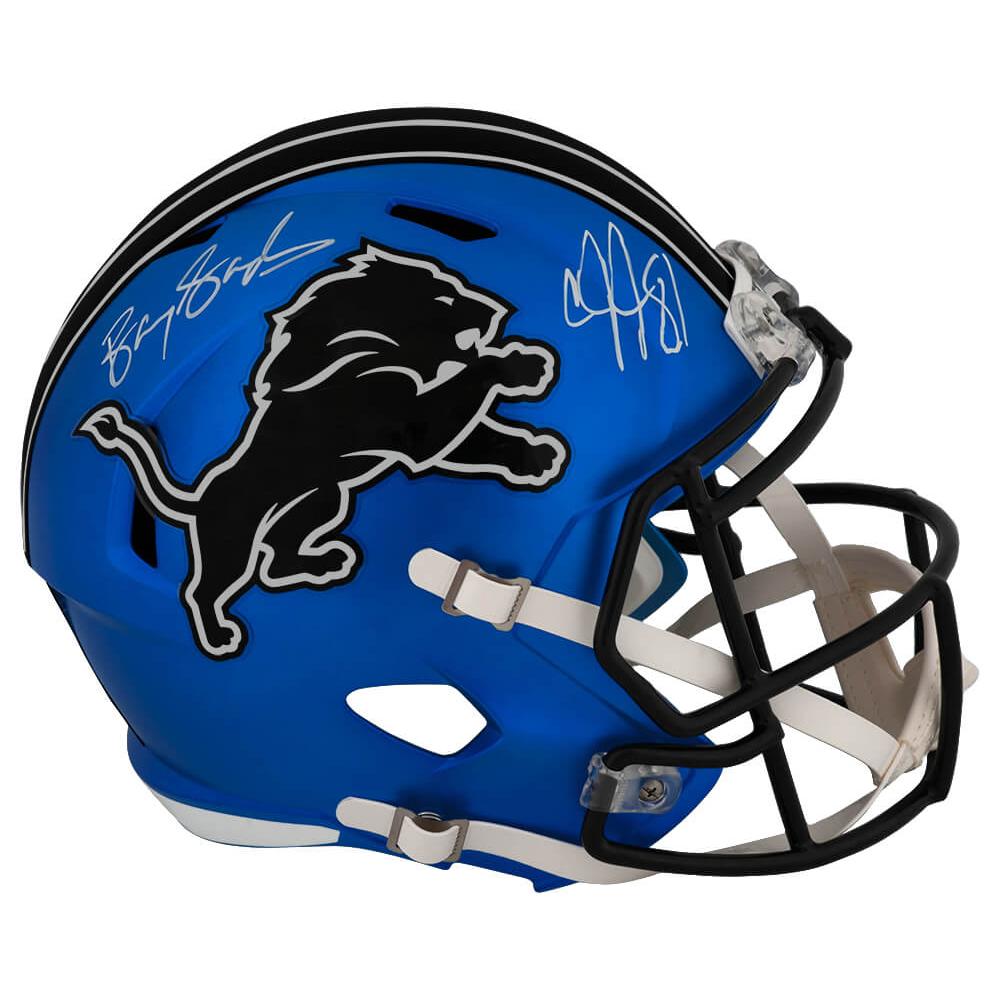 Schwartz Sports Barry Sanders & Calvin Johnson Signed Detroit Lions 2024 Alternate Riddell Full Size Speed Replica HelmetLIOREP301