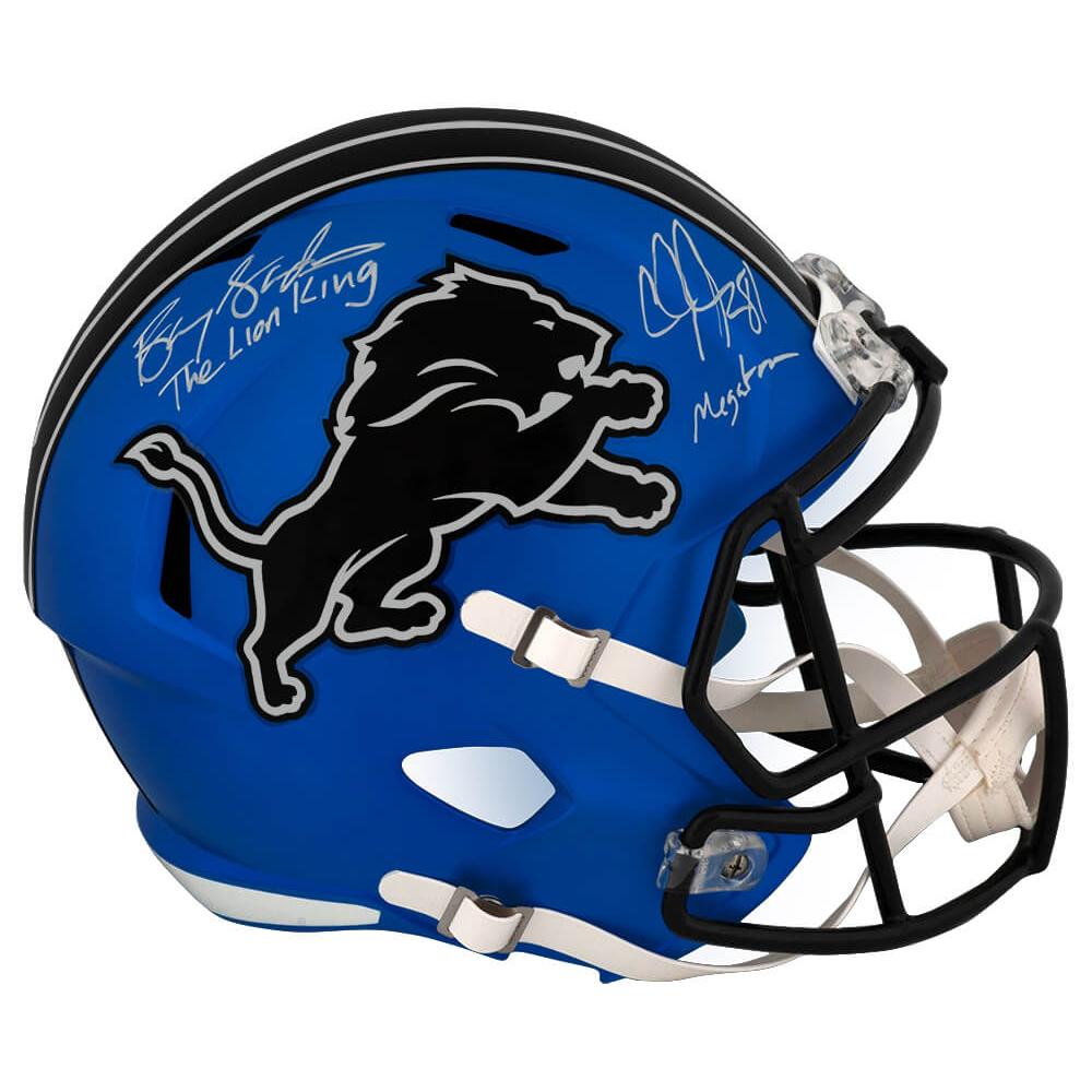 Schwartz Sports Barry Sanders & Calvin Johnson Signed Lions 2024 Alt Riddell Full Size Speed Replica Helmet w/Lion King & MegatronLIOREP302