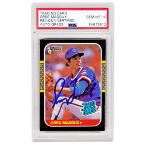 Schwartz Sports Greg Maddux Signed Chicago Cubs 1987 Donruss Rated Rookie Baseball Card #36 (PSA Encapsulated - Auto Grade 10)MADCAR107