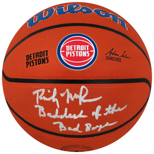 Schwartz Sports Rick Mahorn Signed Detroit Pistons Logo Wilson NBA Basketball w/Baddest of the Bad Boys MAHBSK201