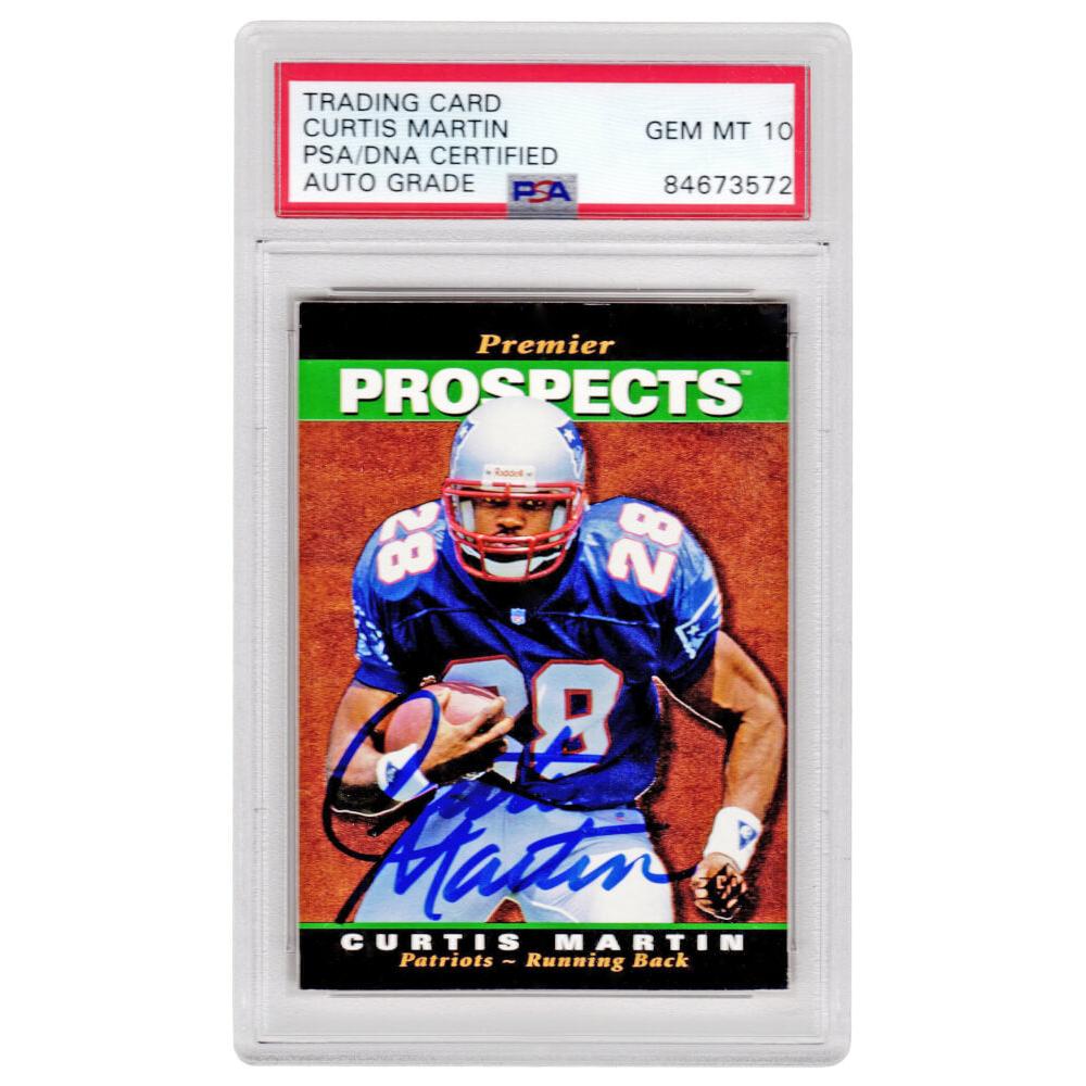 Schwartz Sports Curtis Martin Signed New England Patriots 1995 SP Foil Rookie Football Card #18 - (PSA Encapsulated / Auto Grade 10)MARCAR314
