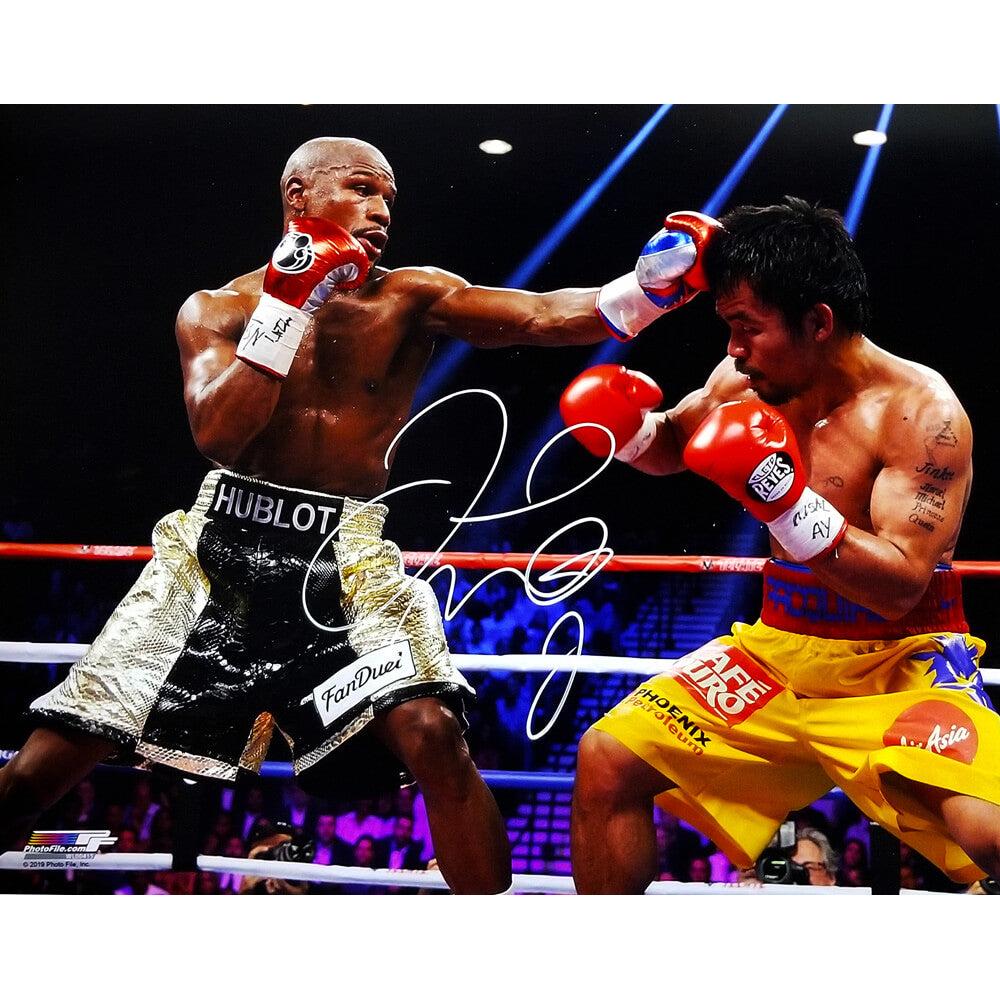 Schwartz Sports Floyd Mayweather Jr. Signed Boxing Fighting Manny Pacquiao 16x20 PhotoMAY16P501