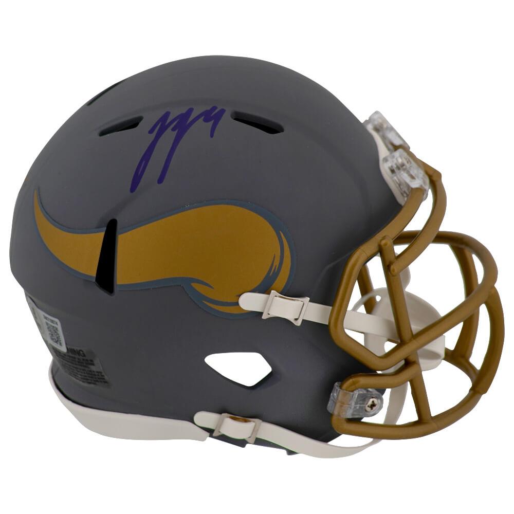 Schwartz Sports J.J. (JJ) McCarthy Signed Minnesota Vikings SLATE Riddell Speed Mini Helmet - (Beckett)MCCMIN322