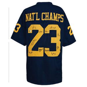 Schwartz Sports 2023 Michigan Team Signed Navy Custom Jersey (J.J. (JJ) McCarthy + 10 Sigs) - (Beckett)MICJRY300