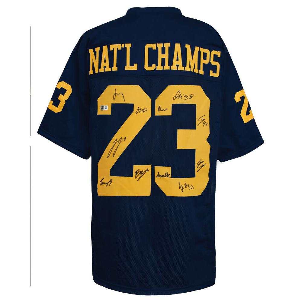 Schwartz Sports 2023 Michigan Team Signed Navy Custom Jersey (J.J. (JJ) McCarthy + 10 Sigs) - (Beckett)MICJRY300