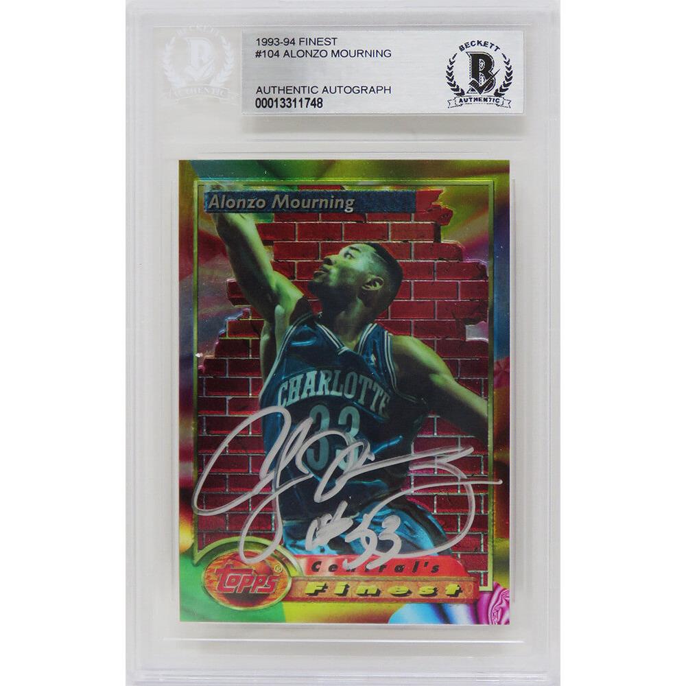 Schwartz Sports Alonzo Mourning Signed Charlotte Hornets 1993-94 Topps Finest Basketball Card #104 - (Beckett Encapsulated)MOUCAR203