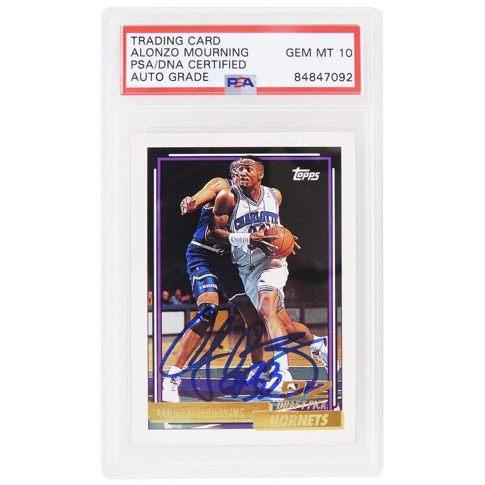 Schwartz Sports Alonzo Mourning Signed Charlotte Hornets 1992-93 Topps GOLD Rookie Basketball Card #393 (PSA Encapsulated - Auto Grade 10)MOUCAR213