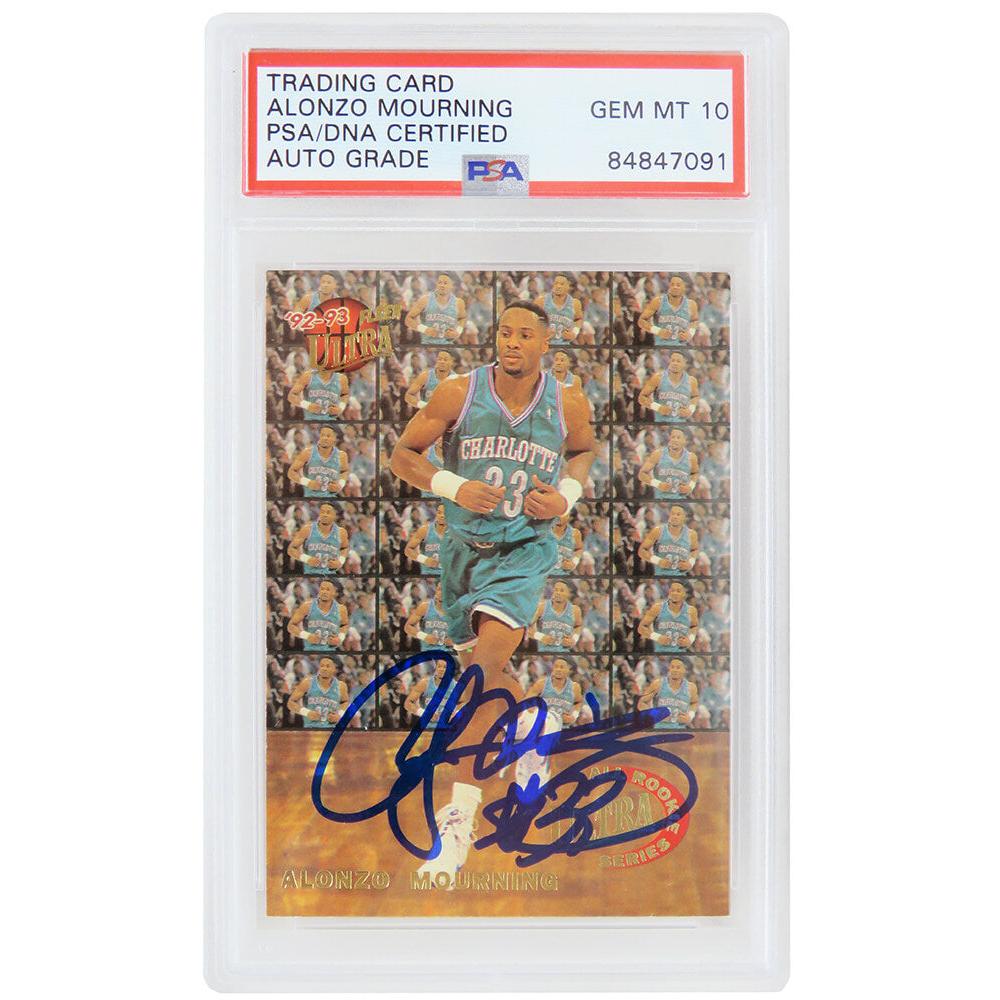 Schwartz Sports Alonzo Mourning Signed Charlotte Hornets 1992-93 Fleer Ultra All Rookie Series Card #6 (PSA Encapsulated - Auto Grade 10)MOUCAR214