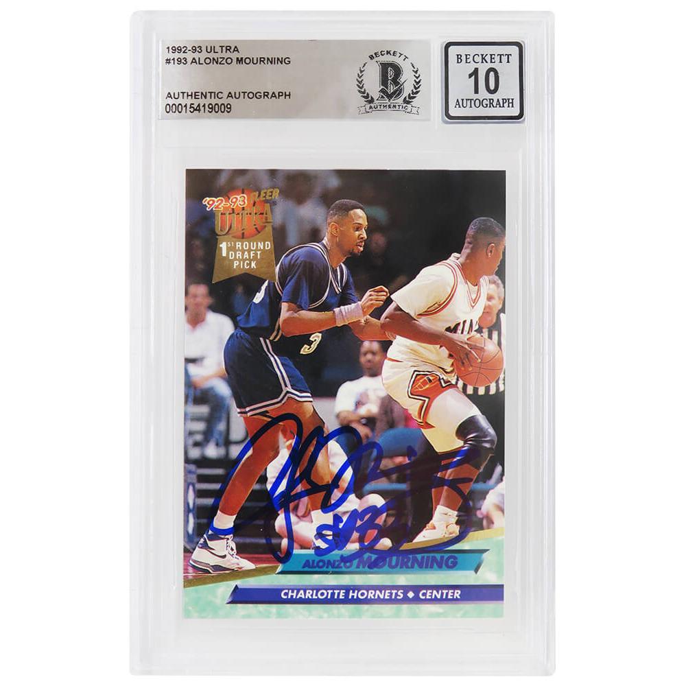 Schwartz Sports Alonzo Mourning Signed Charlotte Hornets 1992-93 Fleer Ultra Rookie Basketball Card #193 - (Beckett - Auto Grade 10)MOUCAR217
