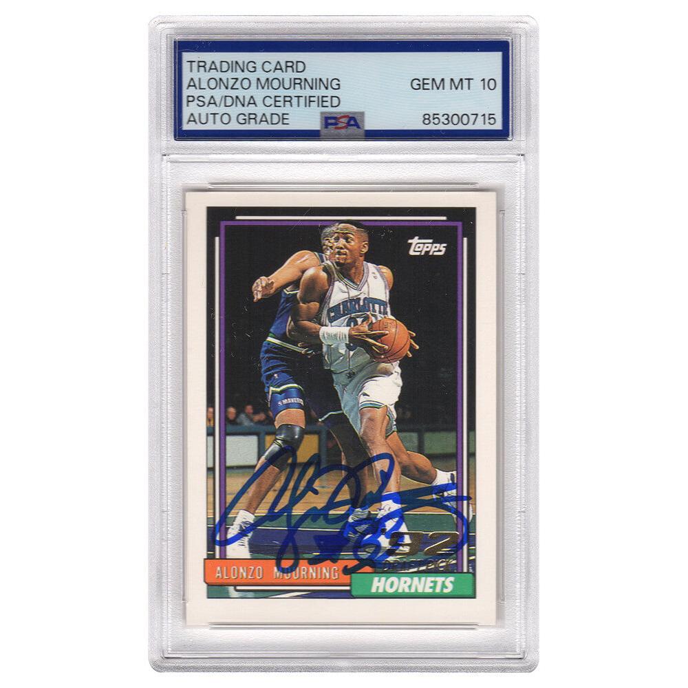 Schwartz Sports Alonzo Mourning Signed Hornets 1992-93 Topps Rookie Basketball Card #393 (PSA Encapsulated - Auto Grade 10)MOUCAR221
