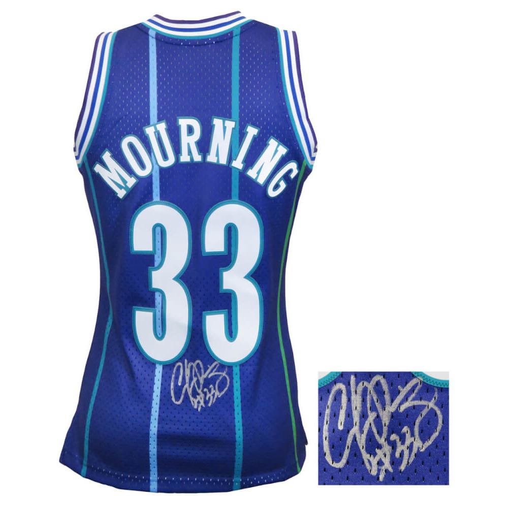 Schwartz Sports Alonzo Mourning Signed Charlotte Hornets Throwback 1994 Purple M&N Swingman Basketball JerseyMOUJRY202