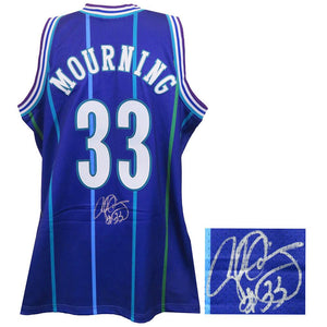 Schwartz Sports Alonzo Mourning Signed Charlotte Hornets Throwback 1994 Purple M&N Authentic Basketball JerseyMOUJRY203