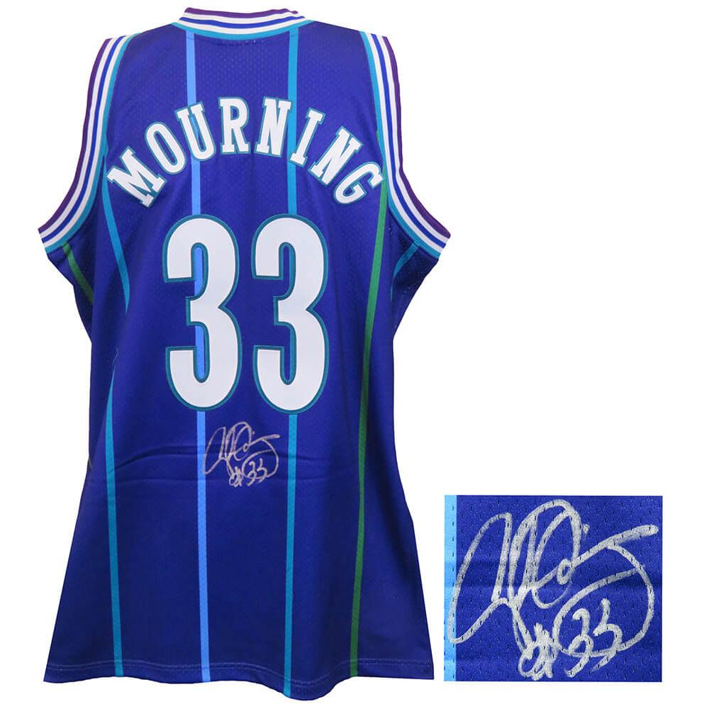 Schwartz Sports Alonzo Mourning Signed Charlotte Hornets Throwback 1994 Purple M&N Authentic Basketball JerseyMOUJRY203