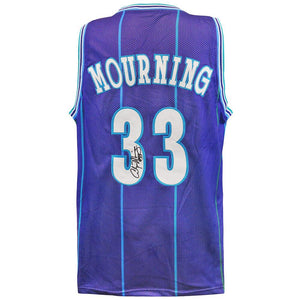 Schwartz Sports Alonzo Mourning Signed Purple Throwback Custom Basketball JerseyMOUJRY205