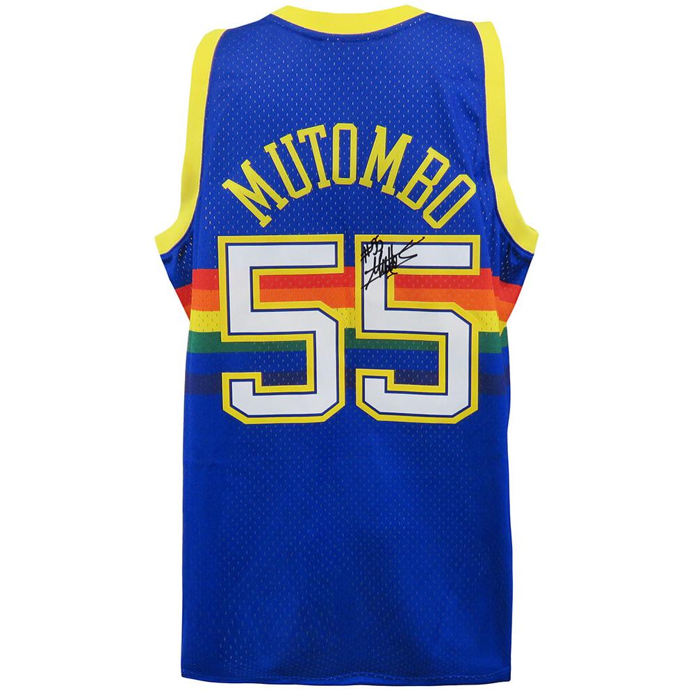 Schwartz Sports Dikembe Mutombo Signed Denver Nuggets 1991 Throwback Blue M&N NBA Swingman Basketball Road JerseyMUTJRY202