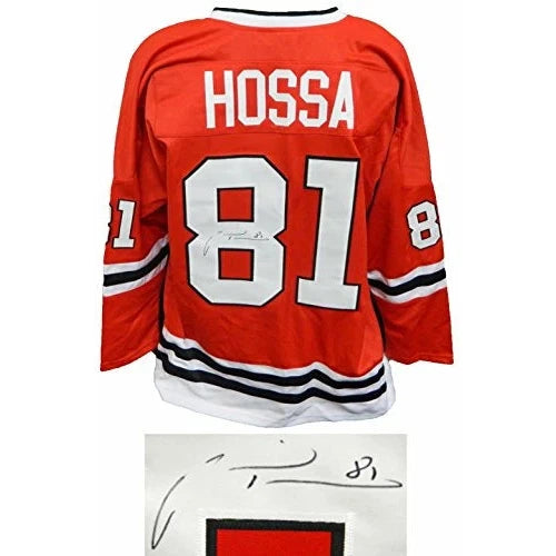 Schwartz Sports Marian Hossa Signed Red Custom Hockey Jersey HOSJRY402