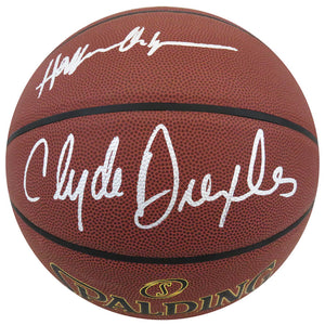 Schwartz Sports Hakeem Olajuwon & Clyde Drexler Dual Signed Spalding Elevation Indoor/Outdoor NBA Basketball OLABSK221