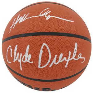 Schwartz Sports Hakeem Olajuwon & Clyde Drexler Dual Signed Wilson Indoor/Outdoor NBA BasketballOLABSK222