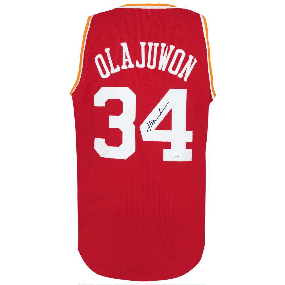 Schwartz Sports Hakeem Olajuwon Signed Red 'The Dream' Throwback Custom Basketball Jersey - (JSA COA)OLAJRY204