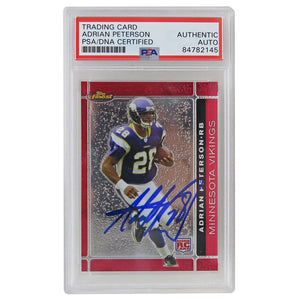 Schwartz Sports Adrian Peterson Signed Minnesota Vikings 2007 Topps Finest Football Rookie Trading Card #112 (PSA Encapsulated)PETCAR300