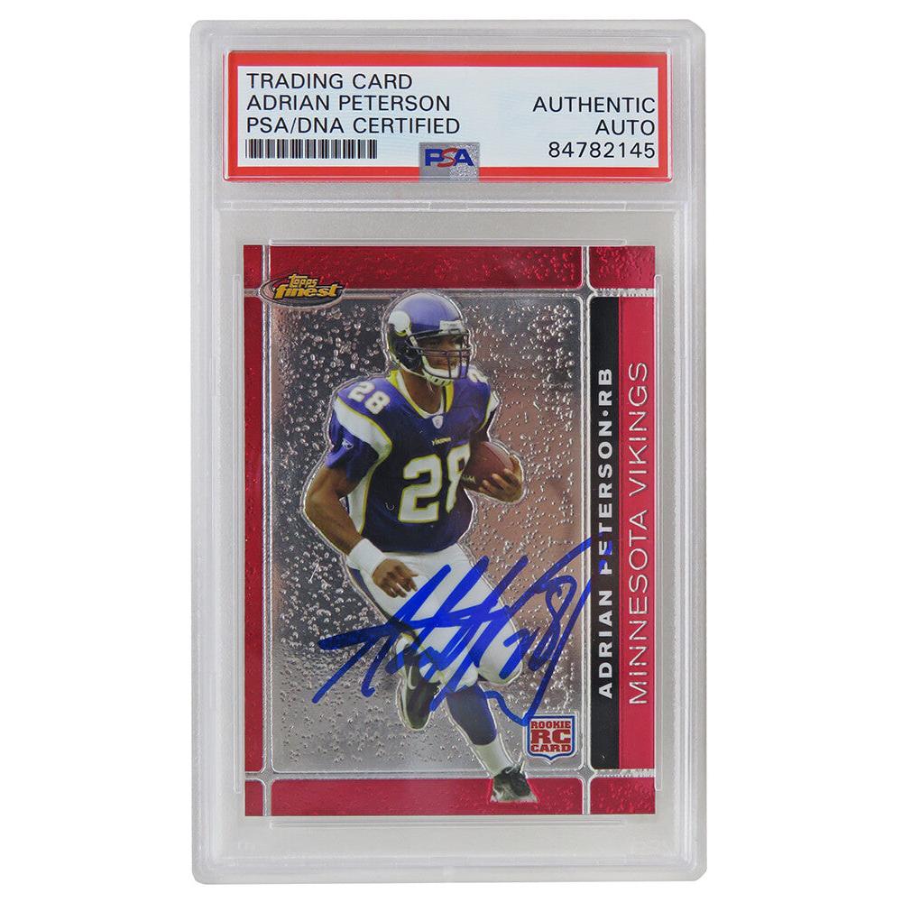 Schwartz Sports Adrian Peterson Signed Minnesota Vikings 2007 Topps Finest Football Rookie Trading Card #112 (PSA Encapsulated)PETCAR300