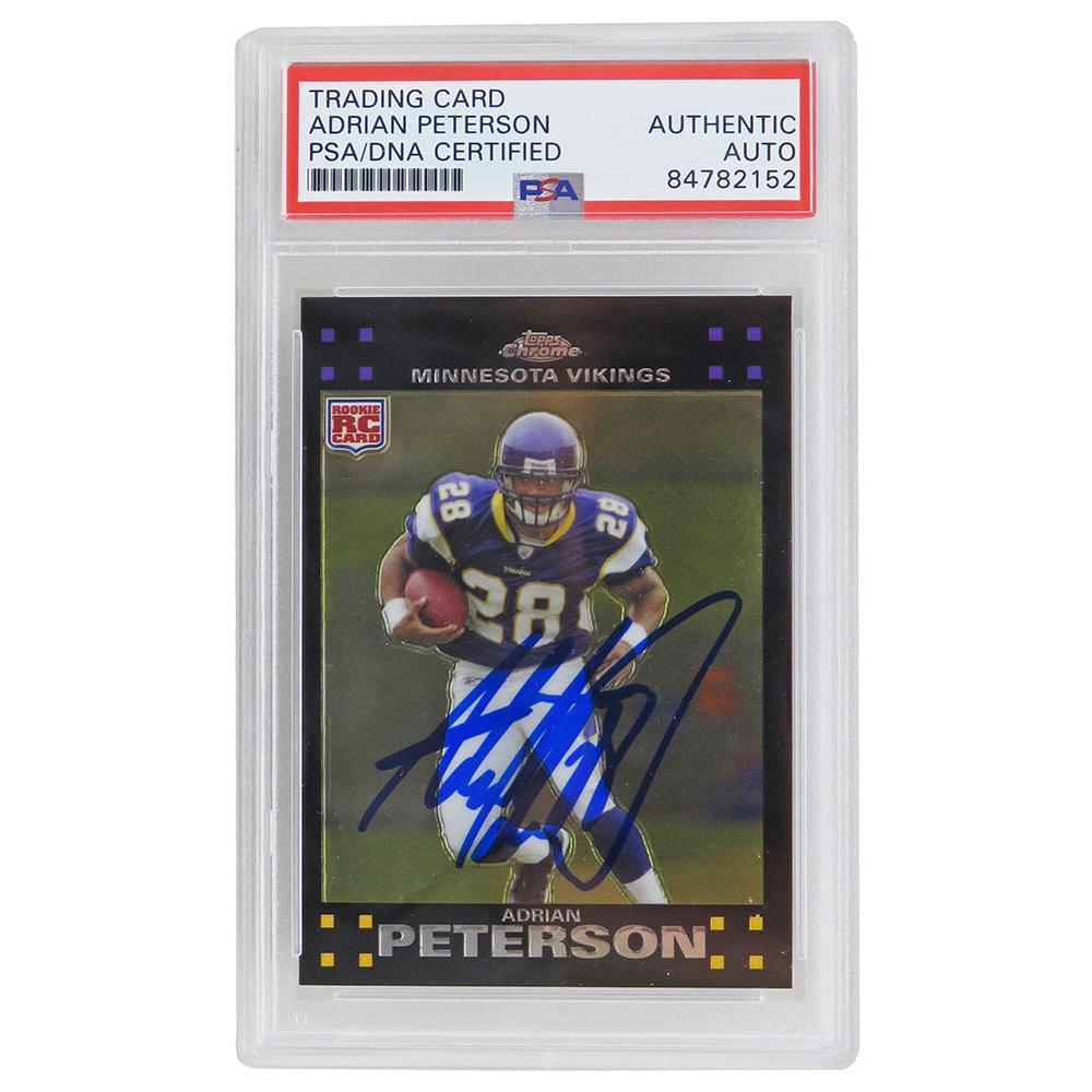 Schwartz Sports Adrian Peterson Signed Minnesota Vikings 2007 Topps Chrome Football Rookie Trading Card #TC181 (PSA Encapsulated)PETCAR302