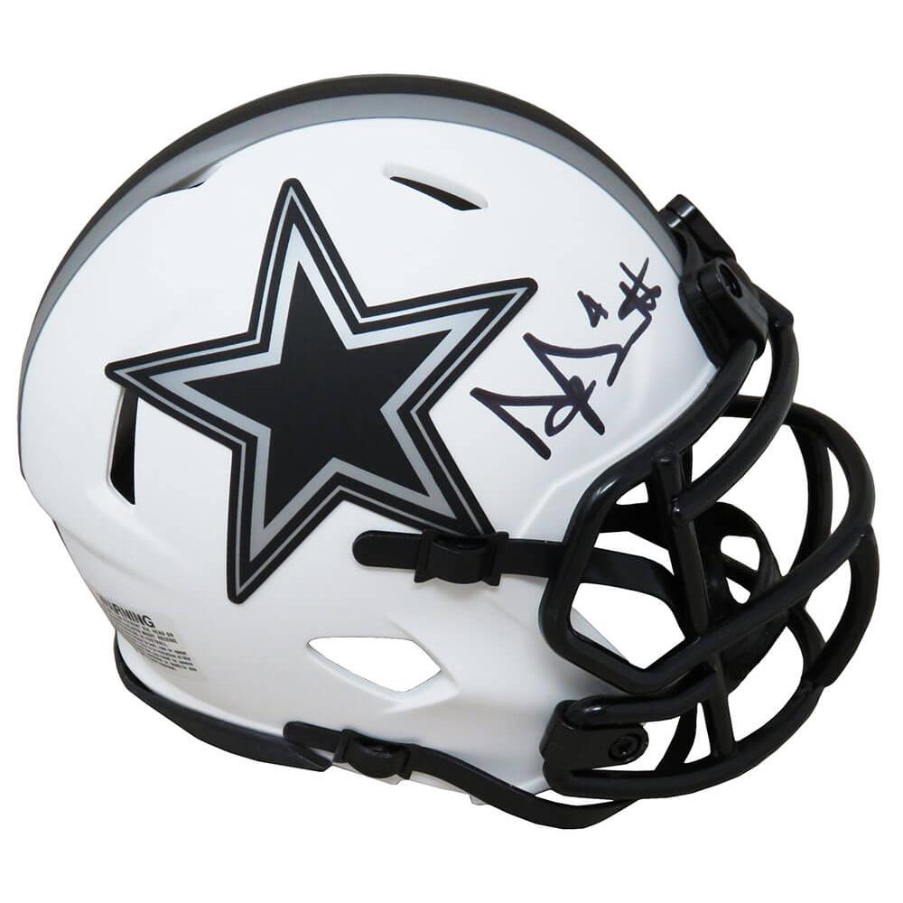 Schwartz Sports Dak Prescott Signed Dallas Cowboys Lunar Eclipse White Matte Riddell Speed Mini HelmetPREMIN302