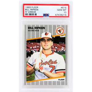Schwartz Sports Bill Ripken (Baltimore Orioles) 1989 Fleer Baseball #616 FF Error Card - PSA 10 GEM MINT (New Label)PS1BR89F2