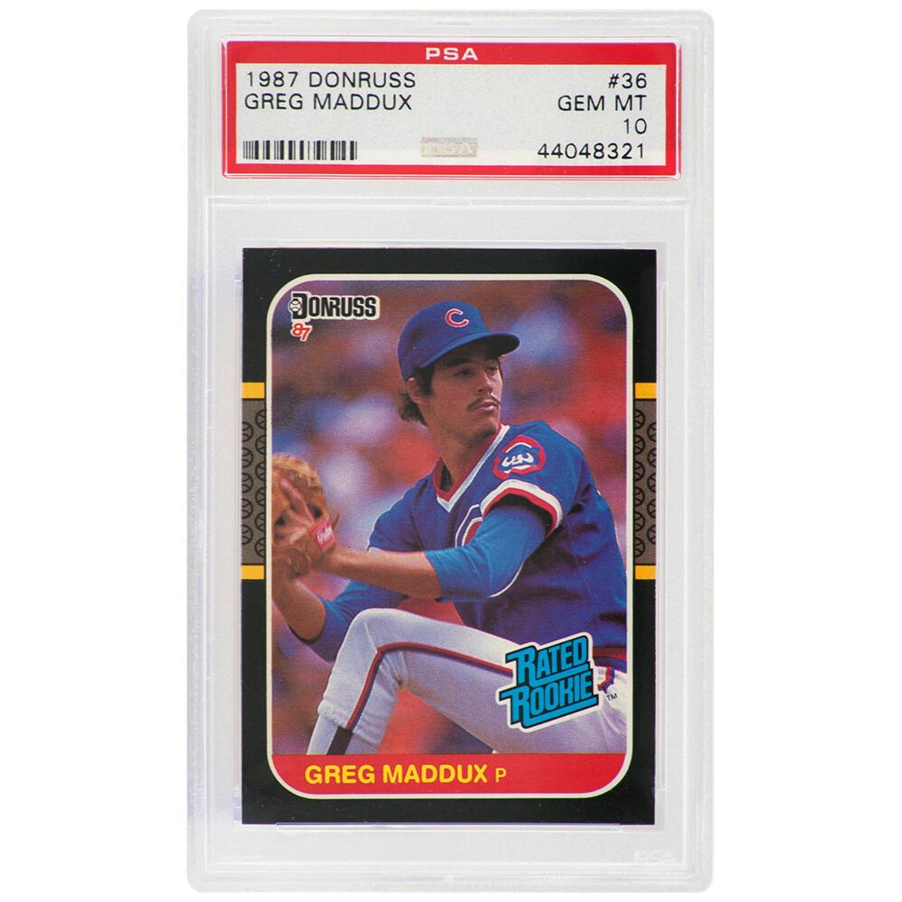 Schwartz Sports Greg Maddux (Chicago Cubs) 1987 Donruss Baseball #36 RC Rated Rookie Card - PSA 10 GEM MINT (Silver Label)PS1GM87D2